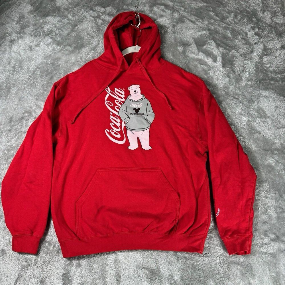 Coca Cola Hoodie Adult L Red White Polar‎ Bear Disney Epcot World Resort Mickey